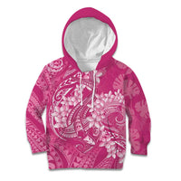Pink Polynesia Hammerhead Shark Tattoo With Plumeria Lei Kid Hoodie
