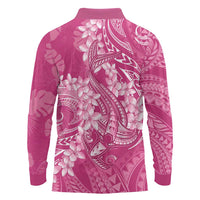 Pink Polynesia Hammerhead Shark Tattoo With Plumeria Lei Long Sleeve Polo Shirt LT14 - Polynesian Pride