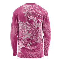 Pink Polynesia Hammerhead Shark Tattoo With Plumeria Lei Long Sleeve Shirt