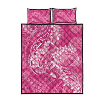 Pink Polynesia Hammerhead Shark Tattoo With Plumeria Lei Quilt Bed Set