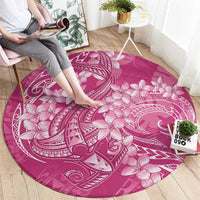 Pink Polynesia Hammerhead Shark Tattoo With Plumeria Lei Round Carpet
