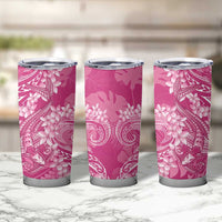 Pink Polynesia Hammerhead Shark Tattoo With Plumeria Lei Tumbler Cup