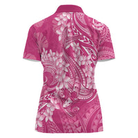 Pink Polynesia Hammerhead Shark Tattoo With Plumeria Lei Women Polo Shirt
