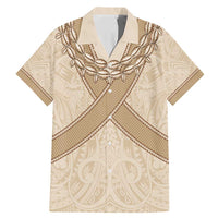 Mauri Ribaberiki Kiribati Family Matching Mermaid Dress and Hawaiian Shirt Cowrie Shells Lei Palm Leaf Weaving LT14 Dad's Shirt - Short Sleeve Beige - Polynesian Pride