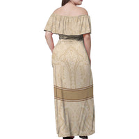 Mauri Ribaberiki Kiribati Family Matching Off Shoulder Maxi Dress and Hawaiian Shirt Cowrie Shells Lei Palm Leaf Weaving