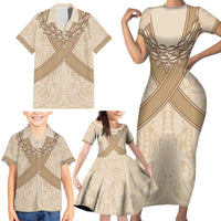 Mauri Ribaberiki Kiribati Family Matching Short Sleeve Bodycon Dress and Hawaiian Shirt Cowrie Shells Lei Palm Leaf Weaving LT14 - Polynesian Pride