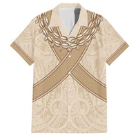Mauri Ribaberiki Kiribati Family Matching Short Sleeve Bodycon Dress and Hawaiian Shirt Cowrie Shells Lei Palm Leaf Weaving LT14 Dad's Shirt - Short Sleeve Beige - Polynesian Pride