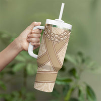 Mauri Ribaberiki Kiribati Tumbler With Handle Cowrie Shells Lei Palm Leaf Weaving