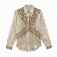 Mauri Ribaberiki Kiribati Women Casual Shirt Cowrie Shells Lei Palm Leaf Weaving