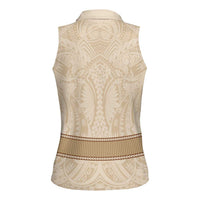 Mauri Ribaberiki Kiribati Women Sleeveless Polo Shirt Cowrie Shells Lei Palm Leaf Weaving