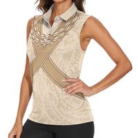 Mauri Ribaberiki Kiribati Women Sleeveless Polo Shirt Cowrie Shells Lei Palm Leaf Weaving