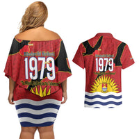 Mauri Kiribati Independence Day Couples Matching Off Shoulder Short Dress and Hawaiian Shirt 1979 Proud National Frigatebird LT14 - Polynesian Pride