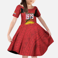 Mauri Kiribati Independence Day Family Matching Off The Shoulder Long Sleeve Dress and Hawaiian Shirt 1979 Proud National Frigatebird LT14 Daughter's Dress Red - Polynesian Pride