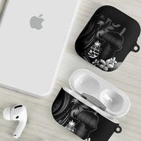 Black Hafa Adai Guam AirPods Case Chamorro Latte Stone Hand With Plumeria - Polynesian Pride