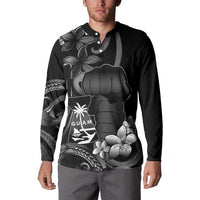 Black Hafa Adai Guam Button Sweatshirt Chamorro Latte Stone Hand With Plumeria