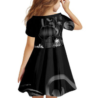 Black Hafa Adai Guam Family Matching Off The Shoulder Long Sleeve Dress and Hawaiian Shirt Chamorro Latte Stone Hand With Plumeria LT14 - Polynesian Pride