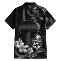 Black Hafa Adai Guam Family Matching Off The Shoulder Long Sleeve Dress and Hawaiian Shirt Chamorro Latte Stone Hand With Plumeria LT14 - Polynesian Pride