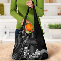 Black Hafa Adai Guam Grocery Bag Chamorro Latte Stone Hand With Plumeria