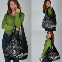 Black Hafa Adai Guam Grocery Bag Chamorro Latte Stone Hand With Plumeria