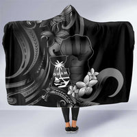 Black Hafa Adai Guam Hooded Blanket Chamorro Latte Stone Hand With Plumeria