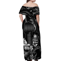 Black Hafa Adai Guam Off Shoulder Maxi Dress Chamorro Latte Stone Hand With Plumeria