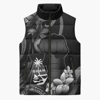 Black Hafa Adai Guam Sleeveless Puffer Jacket Chamorro Latte Stone Hand With Plumeria - Polynesian Pride