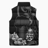 Black Hafa Adai Guam Sleeveless Puffer Jacket Chamorro Latte Stone Hand With Plumeria - Polynesian Pride