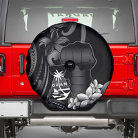 Black Hafa Adai Guam Spare Tire Cover Chamorro Latte Stone Hand With Plumeria