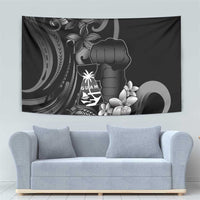 Black Hafa Adai Guam Tapestry Chamorro Latte Stone Hand With Plumeria