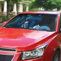 Blue Hafa Adai Guam Auto Sun Shade Chamorro Latte Stone Hand With Plumeria - Polynesian Pride