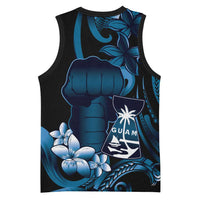 Blue Hafa Adai Guam Basketball Jersey Chamorro Latte Stone Hand With Plumeria - Polynesian Pride