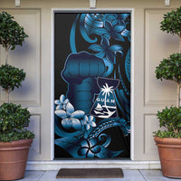 Blue Hafa Adai Guam Door Cover Chamorro Latte Stone Hand With Plumeria - Polynesian Pride