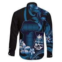 Blue Hafa Adai Guam Family Matching Off The Shoulder Long Sleeve Dress and Hawaiian Shirt Chamorro Latte Stone Hand With Plumeria LT14 - Polynesian Pride