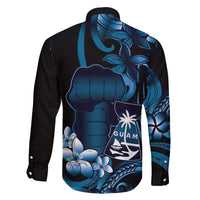 Blue Hafa Adai Guam Family Matching Off Shoulder Short Dress and Hawaiian Shirt Chamorro Latte Stone Hand With Plumeria