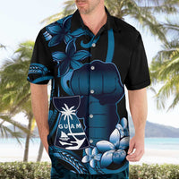Blue Hafa Adai Guam Hawaiian Shirt Chamorro Latte Stone Hand With Plumeria