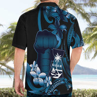 Blue Hafa Adai Guam Hawaiian Shirt Chamorro Latte Stone Hand With Plumeria