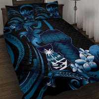 Blue Hafa Adai Guam Quilt Bed Set Chamorro Latte Stone Hand With Plumeria