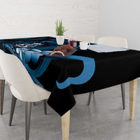 Blue Hafa Adai Guam Tablecloth Chamorro Latte Stone Hand With Plumeria