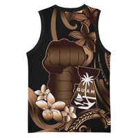 Brown Hafa Adai Guam Basketball Jersey Chamorro Latte Stone Hand With Plumeria - Polynesian Pride