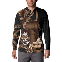 Brown Hafa Adai Guam Button Sweatshirt Chamorro Latte Stone Hand With Plumeria