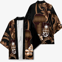 Brown Hafa Adai Guam Kimono Chamorro Latte Stone Hand With Plumeria - Polynesian Pride