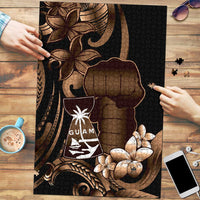 Brown Hafa Adai Guam Puzzle Chamorro Latte Stone Hand With Plumeria - Polynesian Pride