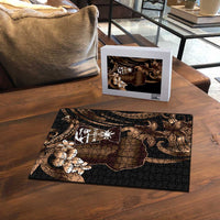 Brown Hafa Adai Guam Puzzle Chamorro Latte Stone Hand With Plumeria - Polynesian Pride