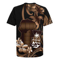 Brown Hafa Adai Guam Rugby Jersey Chamorro Latte Stone Hand With Plumeria