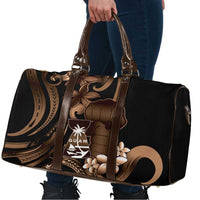 Brown Hafa Adai Guam Travel Bag Chamorro Latte Stone Hand With Plumeria - Polynesian Pride
