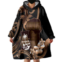 Brown Hafa Adai Guam Wearable Blanket Hoodie Chamorro Latte Stone Hand With Plumeria