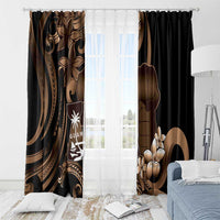 Brown Hafa Adai Guam Window Curtain Chamorro Latte Stone Hand With Plumeria