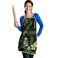 Green Hafa Adai Guam Apron Chamorro Latte Stone Hand With Plumeria - Polynesian Pride