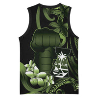 Green Hafa Adai Guam Basketball Jersey Chamorro Latte Stone Hand With Plumeria - Polynesian Pride