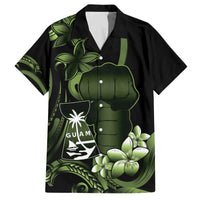 Green Hafa Adai Guam Family Matching Off The Shoulder Long Sleeve Dress and Hawaiian Shirt Chamorro Latte Stone Hand With Plumeria LT14 Dad's Shirt - Short Sleeve Green - Polynesian Pride
